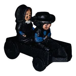 Vintage Cast Iron Blue Amish Boy Girl Black Wagon 1997 John Wright Figurine A931